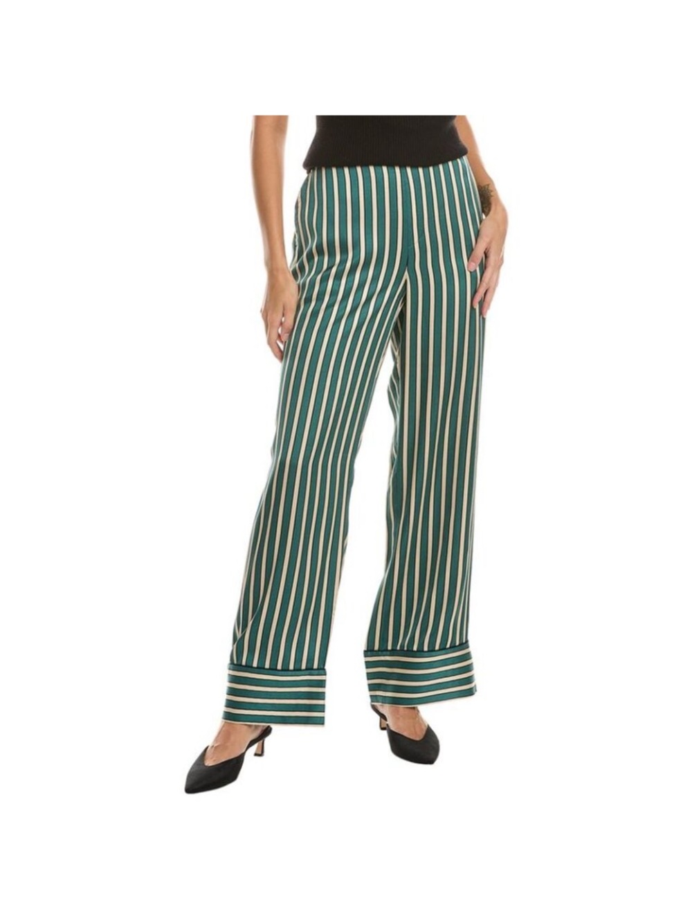 Equipment Green and Cream Vertical-Stripe Wide Leg Pants